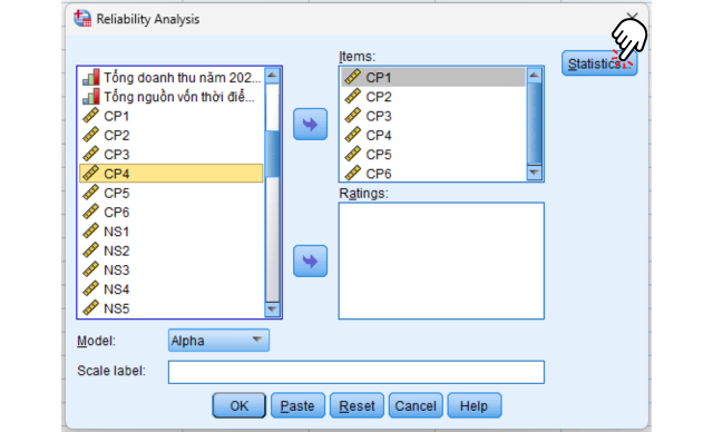 Kiểm định độ tin cậy của thang đo bằng hệ số Cronbach’s Alpha trong SPSS