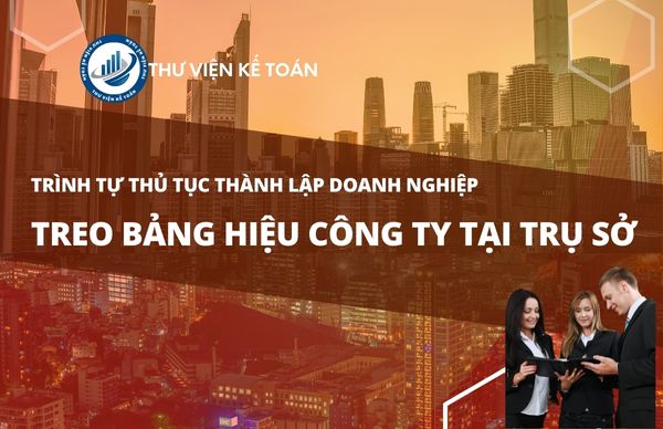 Treo bảng hiệu công ty tại trụ sở